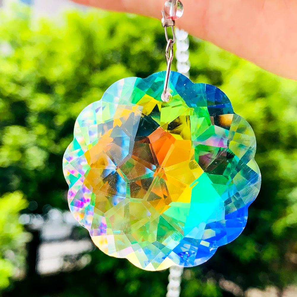 Rainbow Glass Spacer Beads Fire Polished AB Color Sun Flower Crystal Prism Sun Catcher Jewelry Pendant Yard Garden Hanging Decor