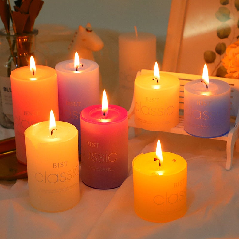 European Style Classical Cylindrical Multi Color Handmade Scented Candles Smoke Free Wedding Hotel Festive Atmosphere Decoration
