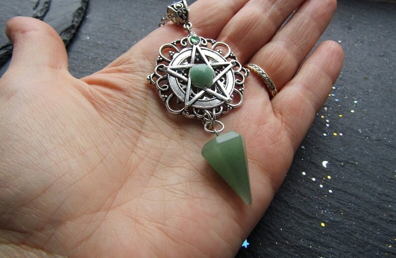 White Purple or Green Pentagram Necklace