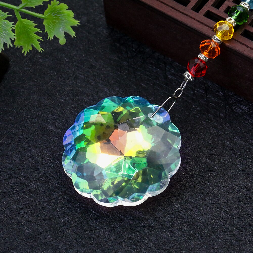 Flower Shaped Sun Catcher Pendant Aurora Mandala Crystal Prism Rainbow Maker Chakra Yoga Hanging Home Wedding Window Decor