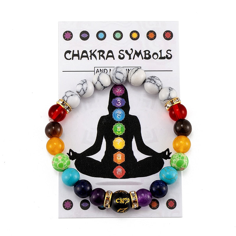 7 Chakra Bracelet with Meaning Card for Men and  Women Natural Crystal Healing Anxiety Jewelry Mandala Yoga Meditation Bracelet
