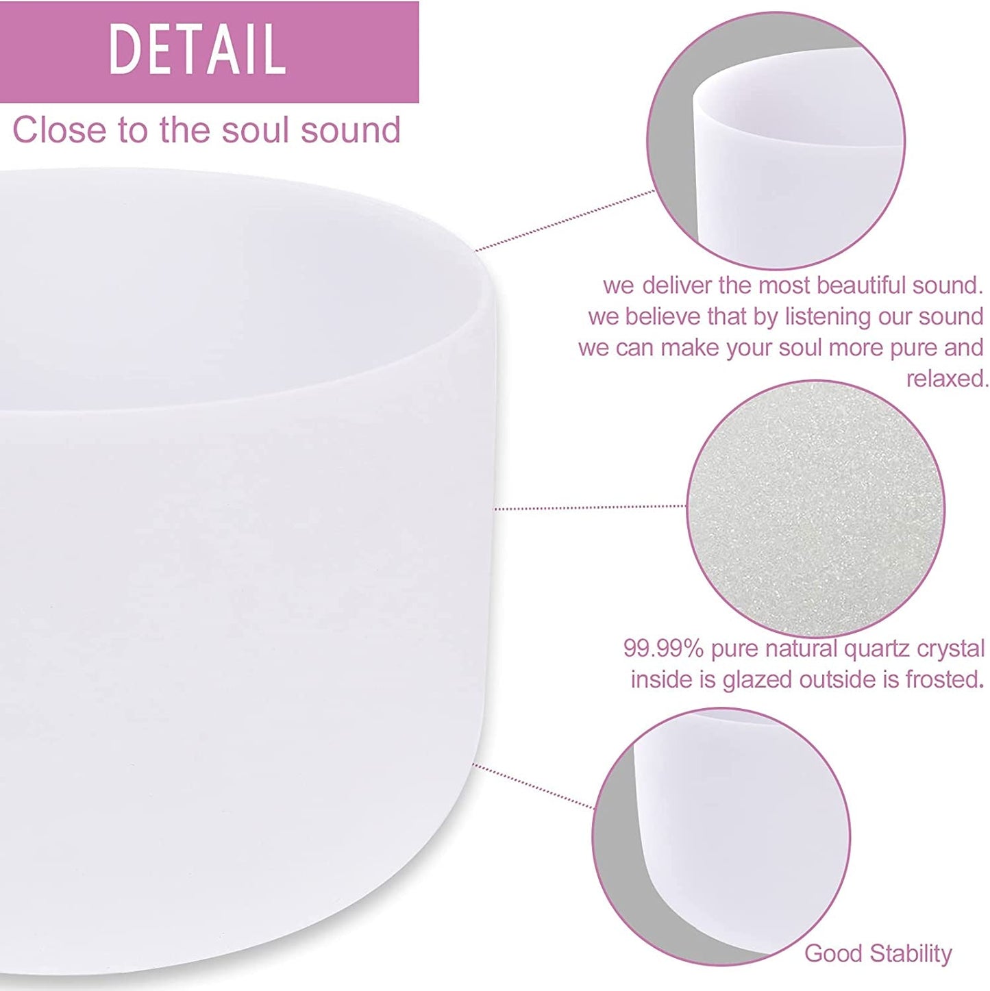 8 Inch 432hz/440hz Frosted Quartz Crystal Singing Bowl With Free Carrying Case Chakra