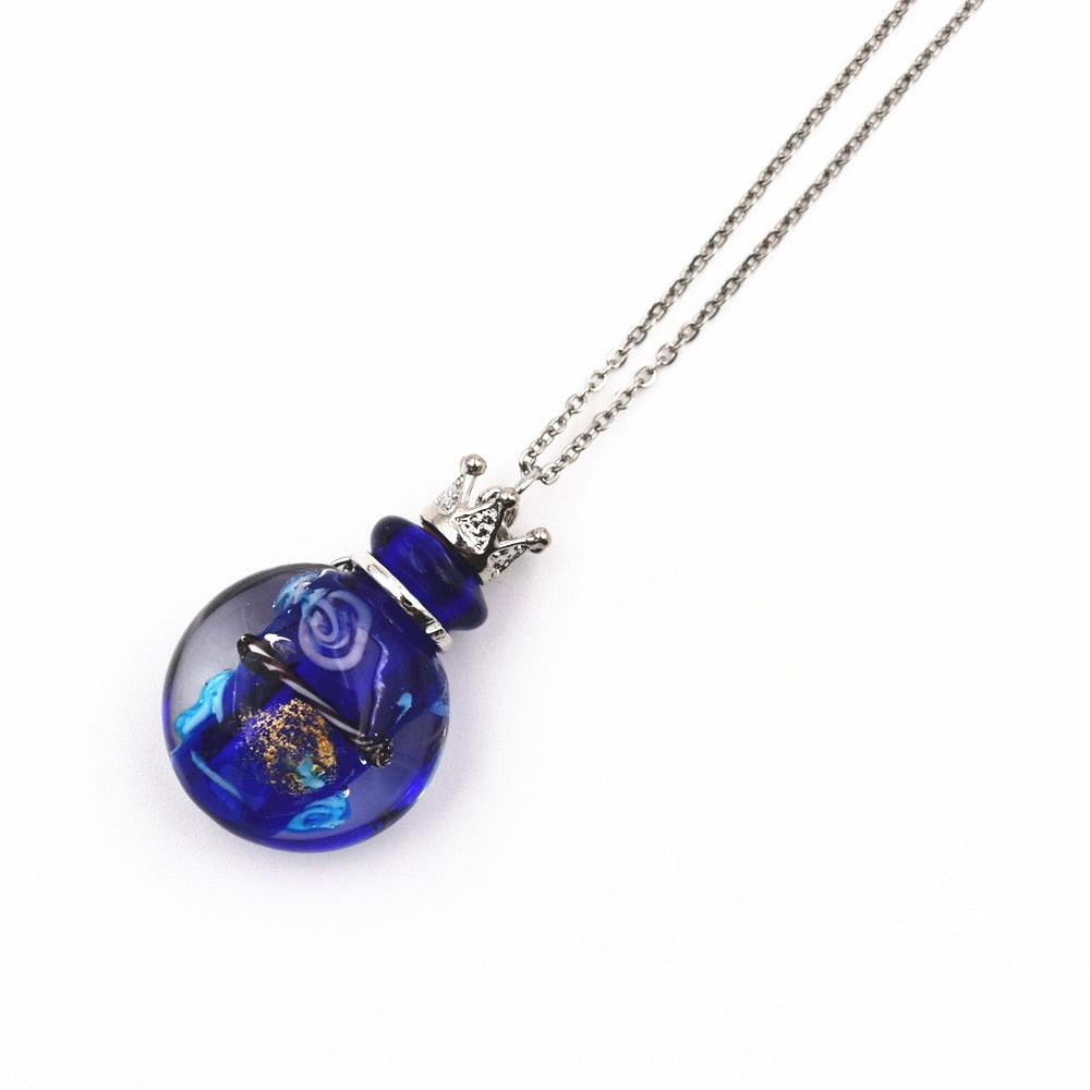Round Diffuser Perfume Refillable Colored Handmade Essential Oil Aromatherapy Bottle Pendant Necklace