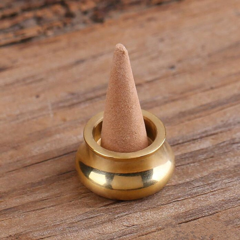 Elegant Natural Plain Wooden Incense Burner Stick Ash Catcher  Brass Incense Holder  Zen Buddhist Supplies