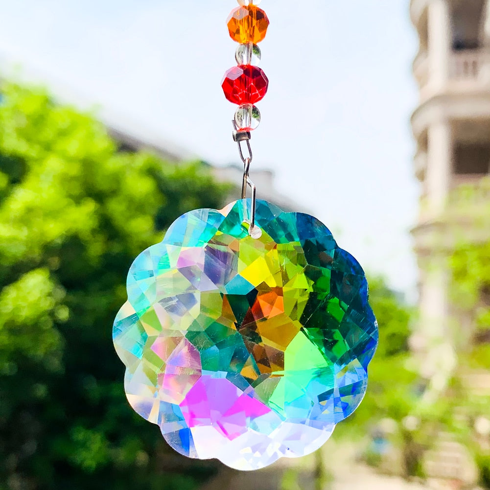 Rainbow Glass Spacer Beads Fire Polished AB Color Sun Flower Crystal Prism Sun Catcher Jewelry Pendant Yard Garden Hanging Decor